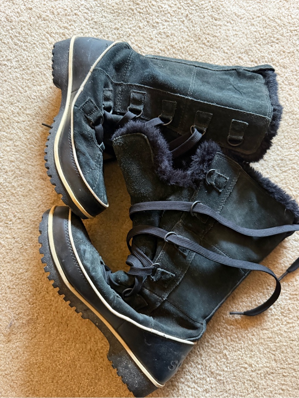 Sorel Black Suede Fleece-Lined Lace-Up Winter Boots woman’s 8